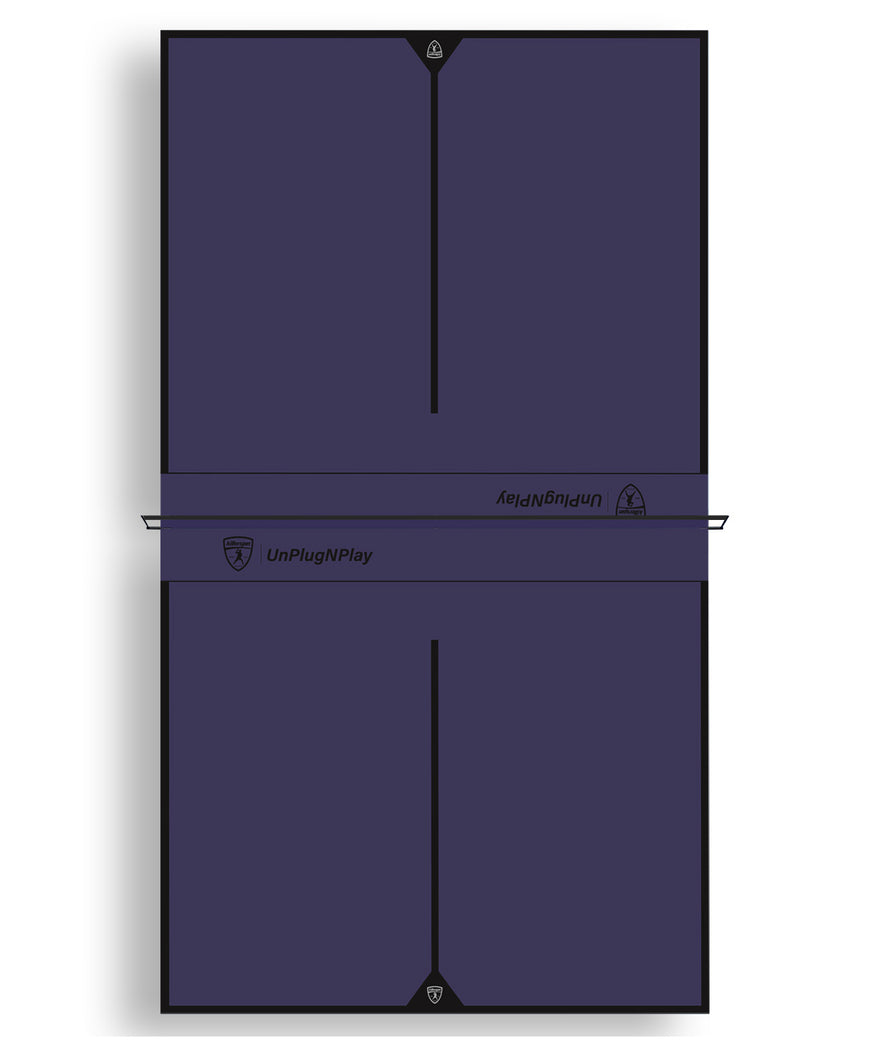 Killerspin Indoor Ping Pong Table UnPlugNPlay415 Max DeepBlu Black frame Blue top model 2020 - arial view